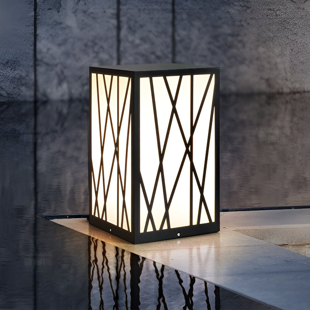 20W Square Solar LED Bollard Light with Modern Linear Lampshade