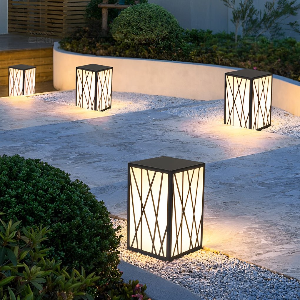 20W Square Solar LED Bollard Light with Modern Linear Lampshade