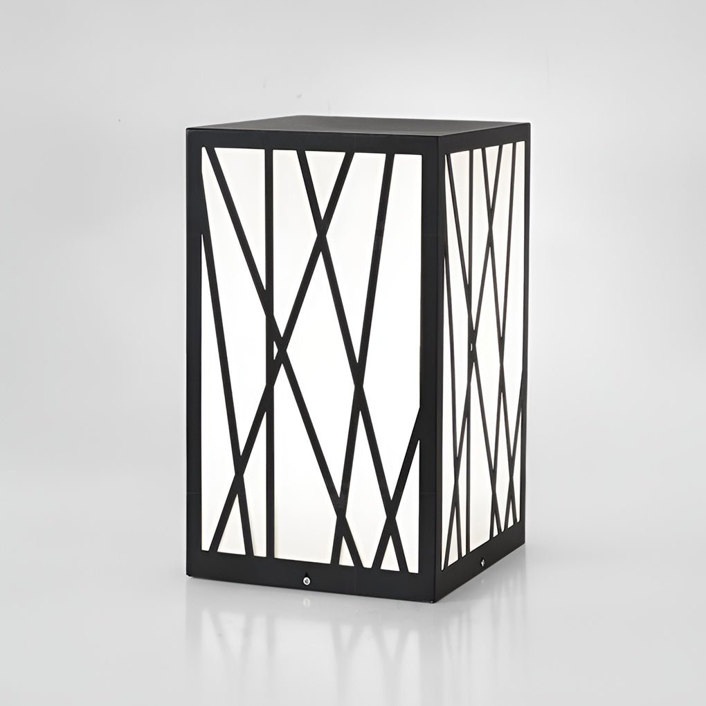 20W Square Solar LED Bollard Light with Modern Linear Lampshade