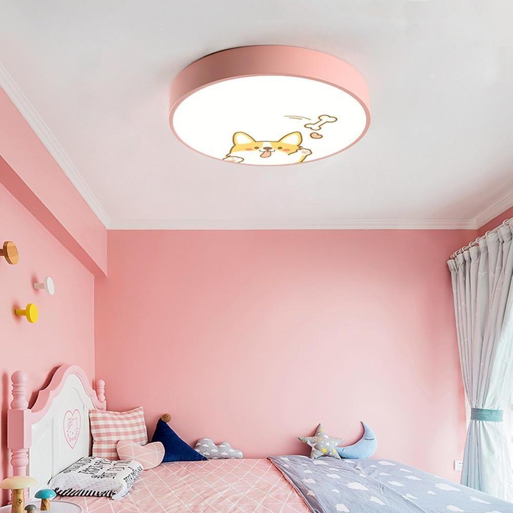 Circular Dog Image Flush Mount Drum LED Ceiling Light