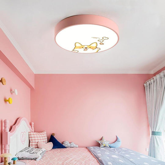 Circular Dog Image Flush Mount Drum LED Ceiling Light