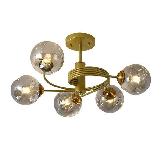 Swirling Nordic Globe Bubble Metal & Glass 5-Light Chandelier