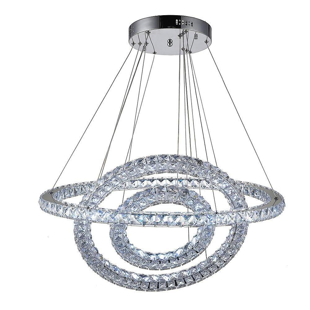 Luxury Crystal 3-Tier LED Chandelier – Geometric or Stacked Ring Pendant Light