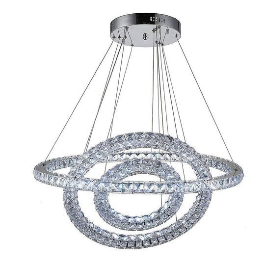 Luxury Crystal 3-Tier LED Chandelier – Geometric or Stacked Ring Pendant Light