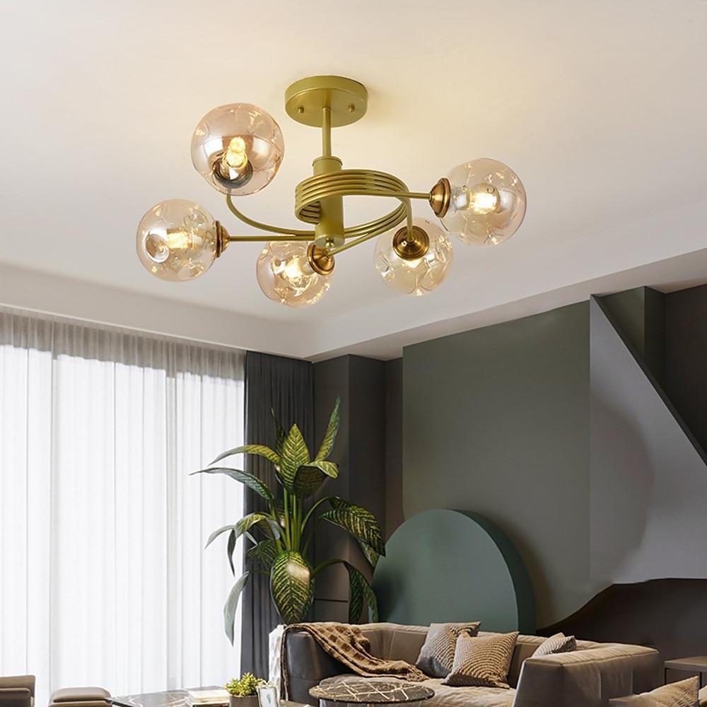 Swirling Nordic Globe Bubble Metal & Glass 5-Light Chandelier