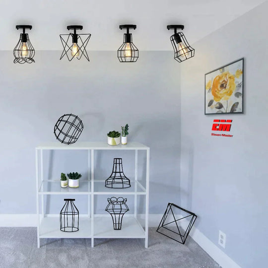 Tamia - Modern Led Ceiling Lights Adjustable Angle Iron Cage Loft Bulb Ceiling Lamps E27 Industrial Indoor Lighting ZXD0004