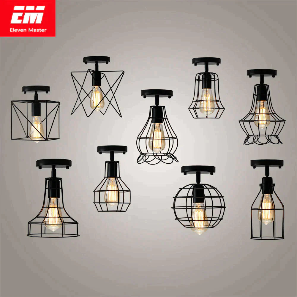 Tamia - Modern Led Ceiling Lights Adjustable Angle Iron Cage Loft Bulb Ceiling Lamps E27 Industrial Indoor Lighting ZXD0004
