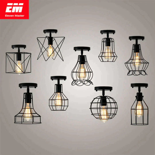 Tamia - Modern Led Ceiling Lights Adjustable Angle Iron Cage Loft Bulb Ceiling Lamps E27 Industrial Indoor Lighting ZXD0004