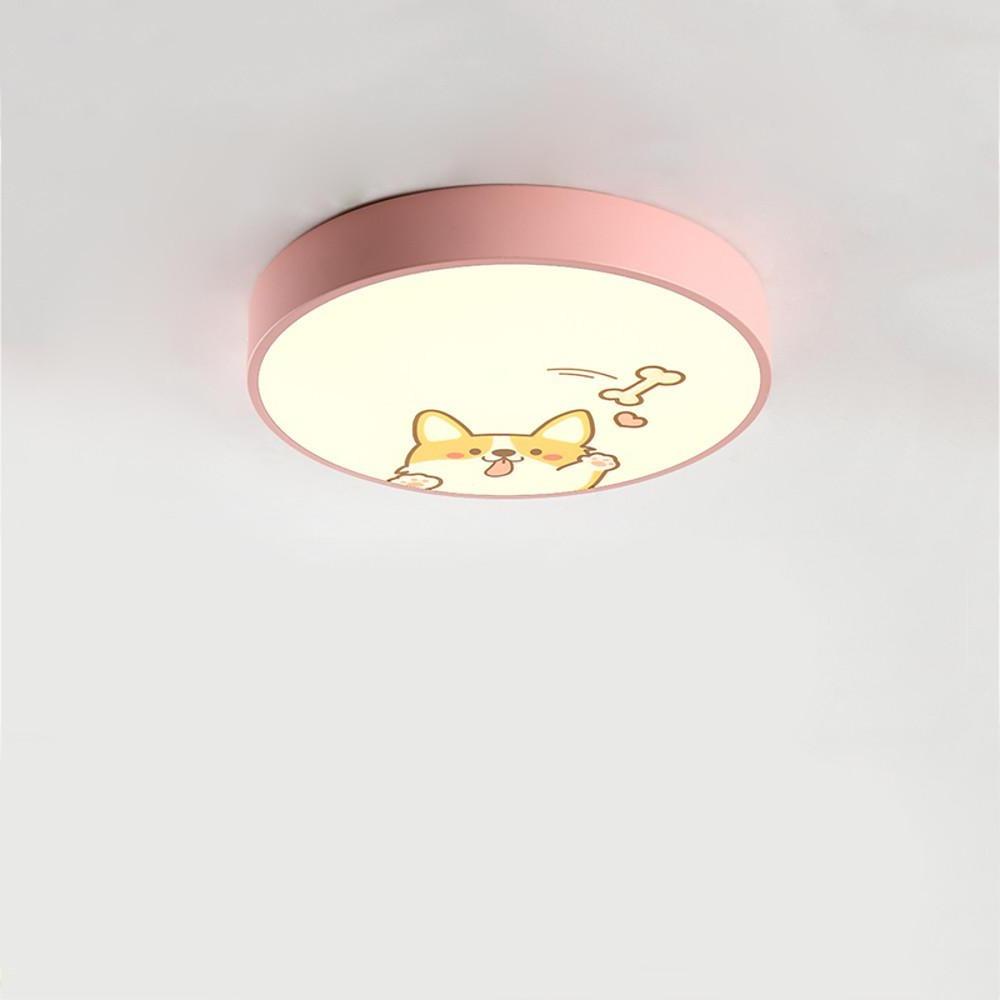 Circular Dog Image Flush Mount Drum LED Ceiling Light
