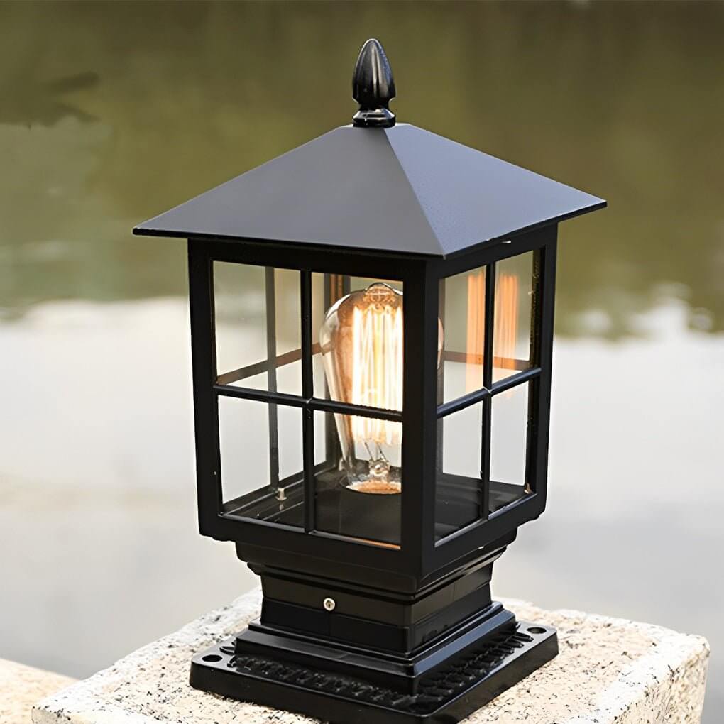 Traditional Square Waterproof LED Black Classic Solar Pillar Lights