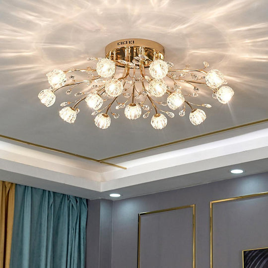 Globe Glass Crystal Cluster LED Flush Mount Ceiling Light