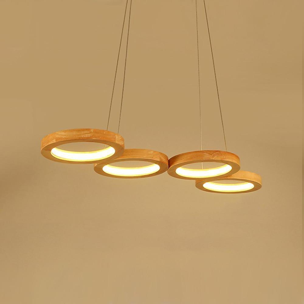 Rustic 4-Circle Wood LED Modern Chandelier