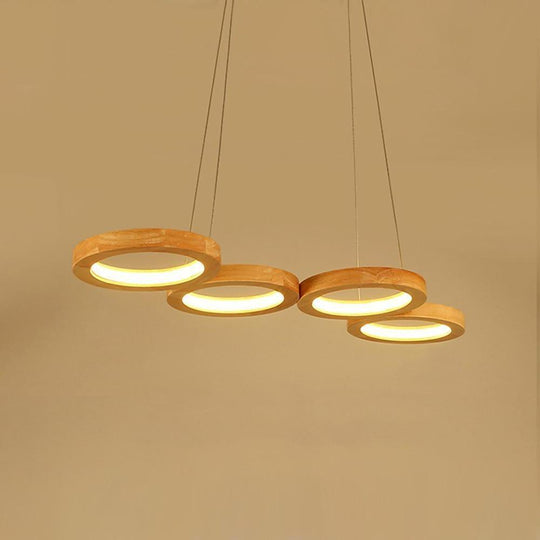 Rustic 4-Circle Wood LED Modern Chandelier