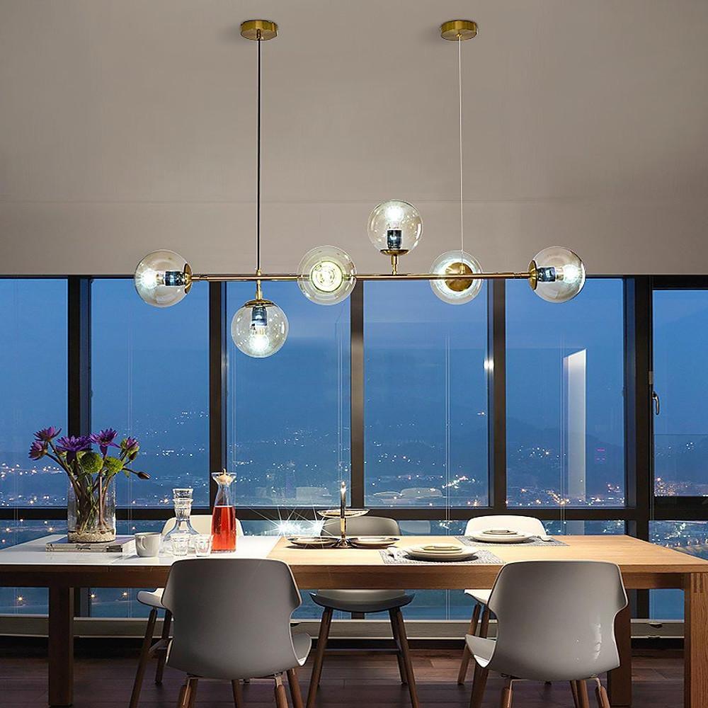 Nordic Linear Glass Globe Chandelier with 4/6 Lights