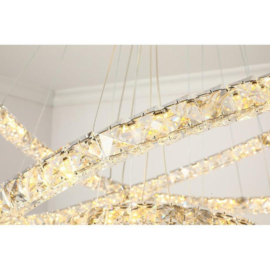 3/4-Light Tiered Crystal Ring LED Chandelier – Modern Luxury Pendant Light