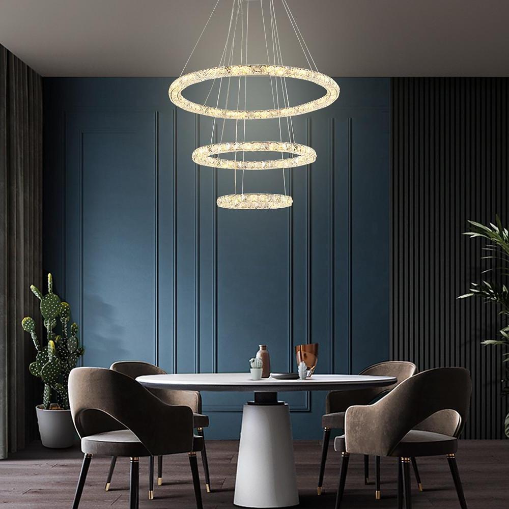 3/4-Light Tiered Crystal Ring LED Chandelier – Modern Luxury Pendant Light