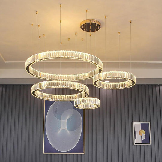 4-Ring Gold Modern Crystal LED Chandelier