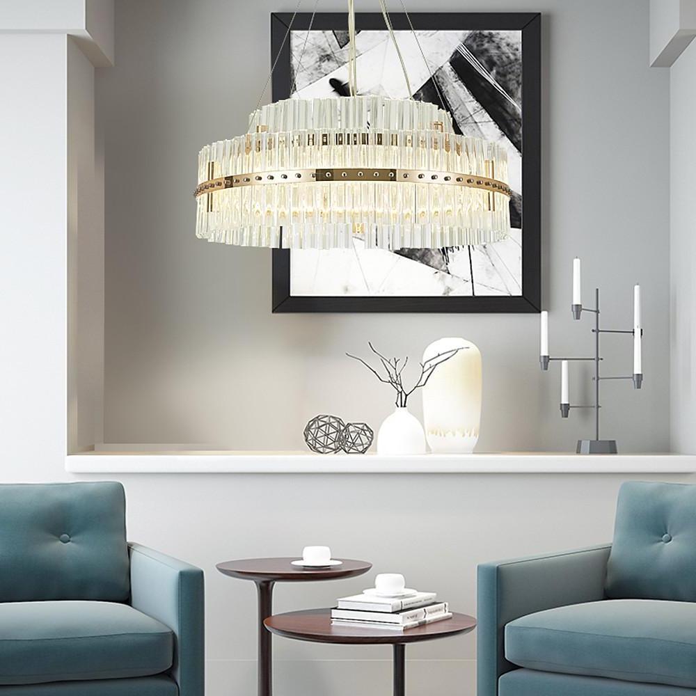 Modern Luxury Round Crystal LED Chandelier – Gold Finish, Single Tier