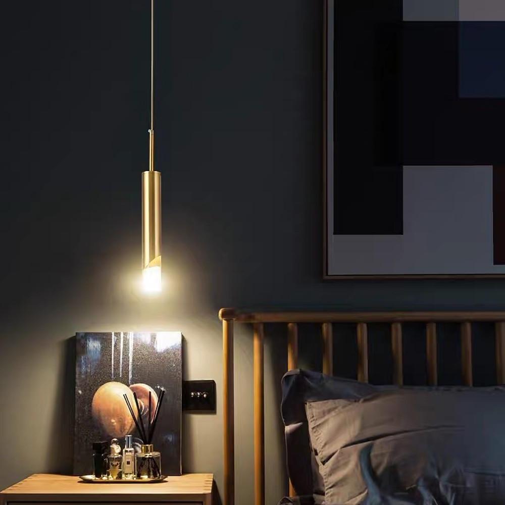 Elongated Slender Cylinder Modern Gold Crystal Column Pendant Light