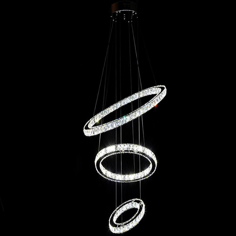 3-Ring Adjustable Circles Tiered Crystal LED Modern Chandelier