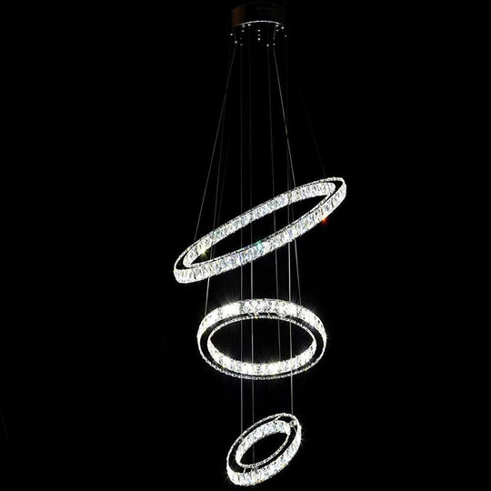 3-Ring Adjustable Circles Tiered Crystal LED Modern Chandelier