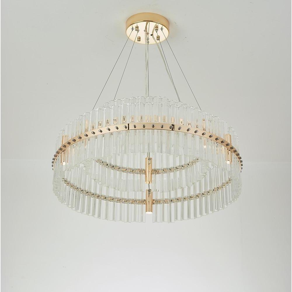 Modern Luxury Round Crystal LED Chandelier – Gold Finish, Single Tier