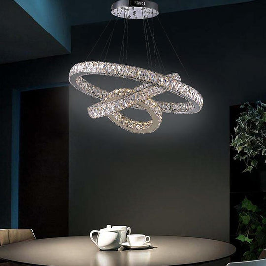 Interwoven Circle Design Metal Crystal LED Chandelier