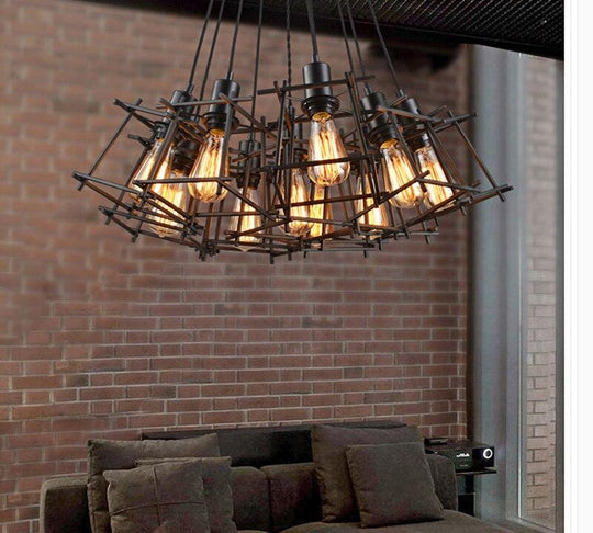 Vintage Iron Frame Chandelier Edison Bulb E27 Holder Loft Restaurant Bar Cafe Living Room Retro Industrial Style Chandeliers