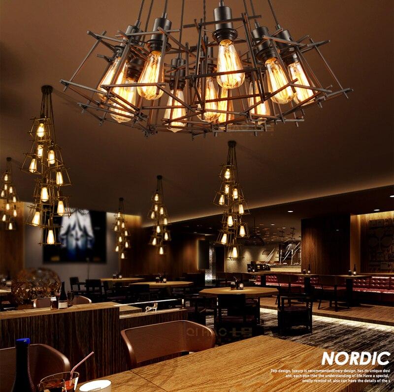 Vintage Iron Frame Chandelier Edison Bulb E27 Holder Loft Restaurant Bar Cafe Living Room Retro Industrial Style Chandeliers