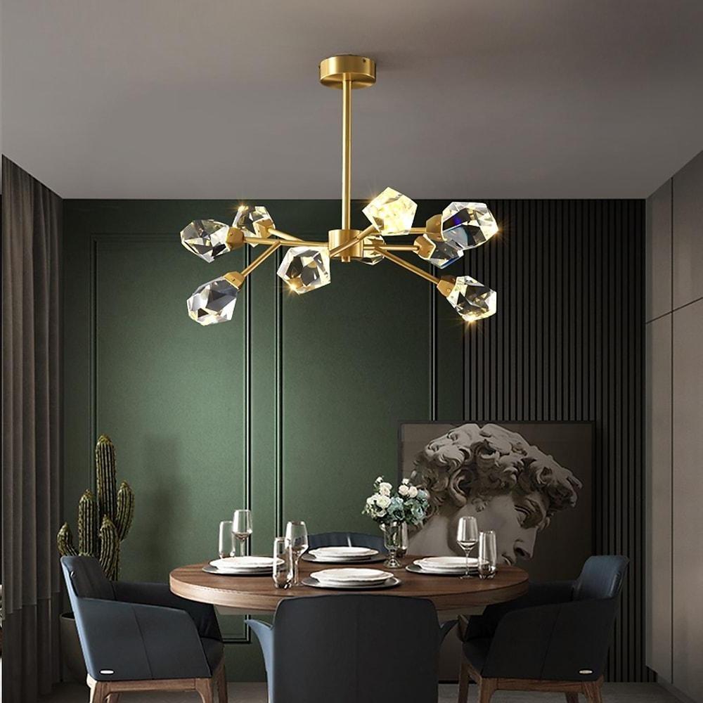 9-Light Sputnik Crystal Chandelier with Gold Finish