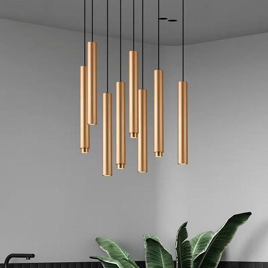 Elongated Cylindrical LED Gold Modern Pendant Light