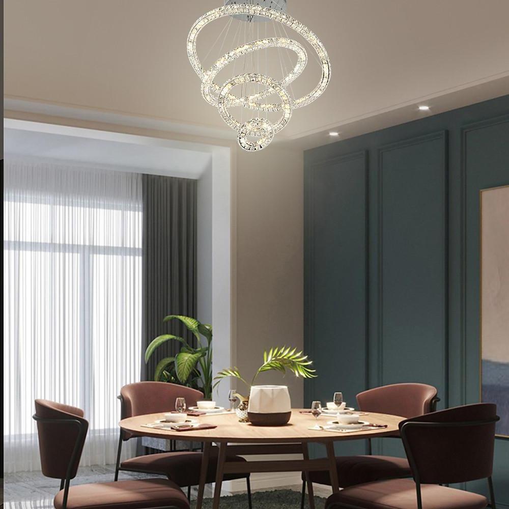 3/4-Light Tiered Crystal Ring LED Chandelier – Modern Luxury Pendant Light