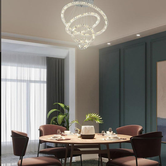 3/4-Light Tiered Crystal Ring LED Chandelier – Modern Luxury Pendant Light