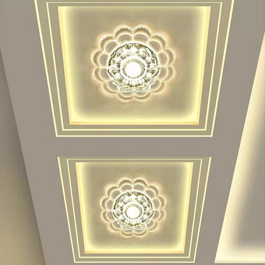 Flower Effect Crystal Metal LED Flush Mount Ceiling Light for Kids and Entryway
