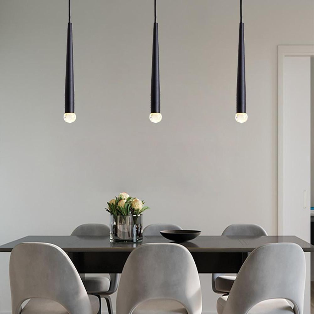 Slim Cylinder Electroplated Metal Crystal LED Pendant Light