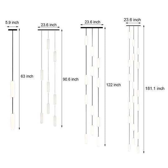 White Long Tube Multi Light Staircase Chandelier