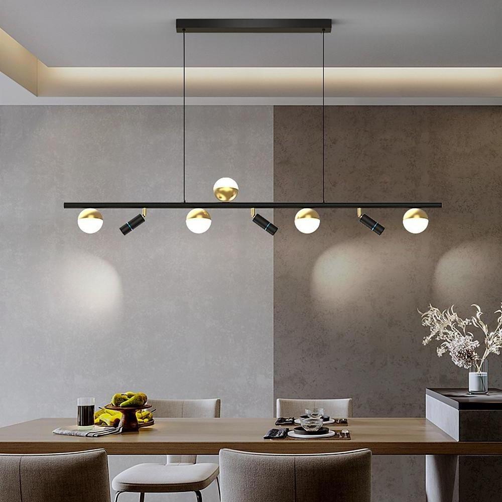 6/8-Light Black Island Horizontal Suspension Linear LED Pendant Light
