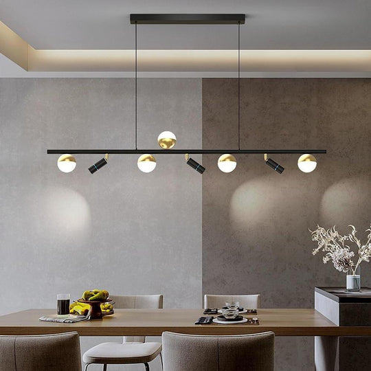 6/8-Light Black Island Horizontal Suspension Linear LED Pendant Light