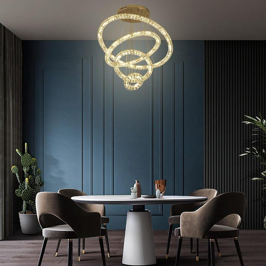 3/4-Light Tiered Crystal Ring LED Chandelier – Modern Luxury Pendant Light