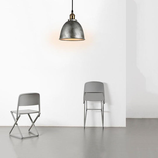 8" White Rustic Dome Metal Industrial Pendant Light