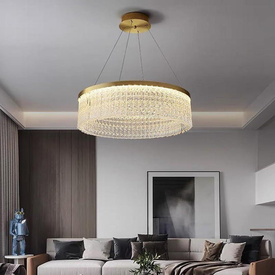 Luxury Circular Crystal Glass LED Pendant Chandelier – Adjustable Height