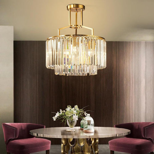 Round Crystal Copper LED Nordic Chandelier