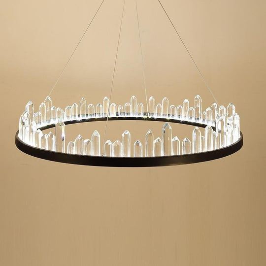 Circular Metal Crystal LED Adjustable Modern Pendant Lighting Chandelier