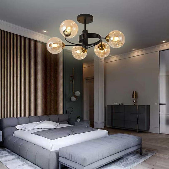 Swirling Nordic Globe Bubble Metal & Glass 5-Light Chandelier