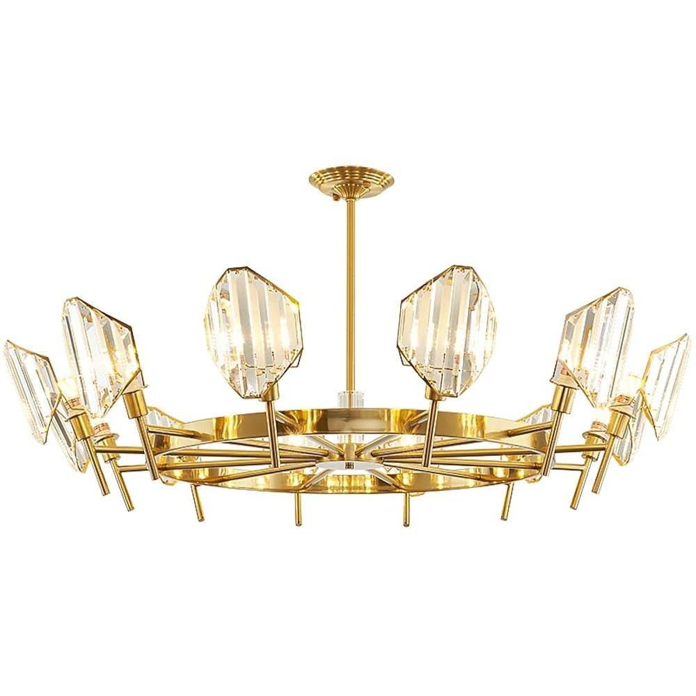 Brass Ring Frame Crystal LED Chandelier – Gold Metal with Crystal Accents