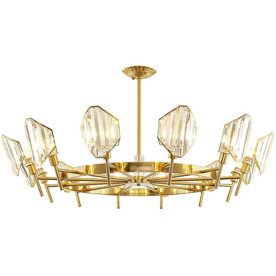 Brass Ring Frame Crystal LED Chandelier – Gold Metal with Crystal Accents