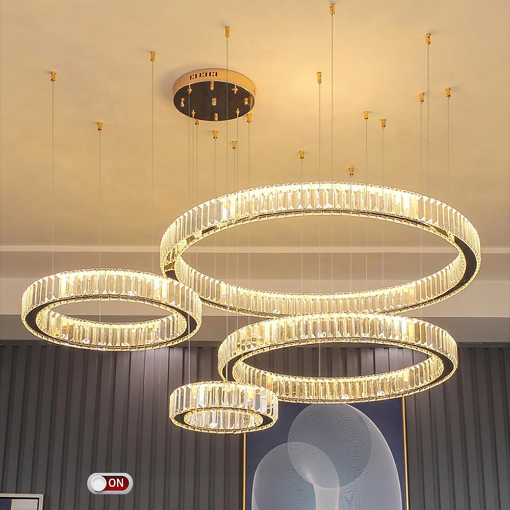 4-Ring Gold Modern Crystal LED Chandelier