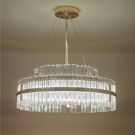 Modern Luxury Round Crystal LED Chandelier – Gold Finish, Single Tier