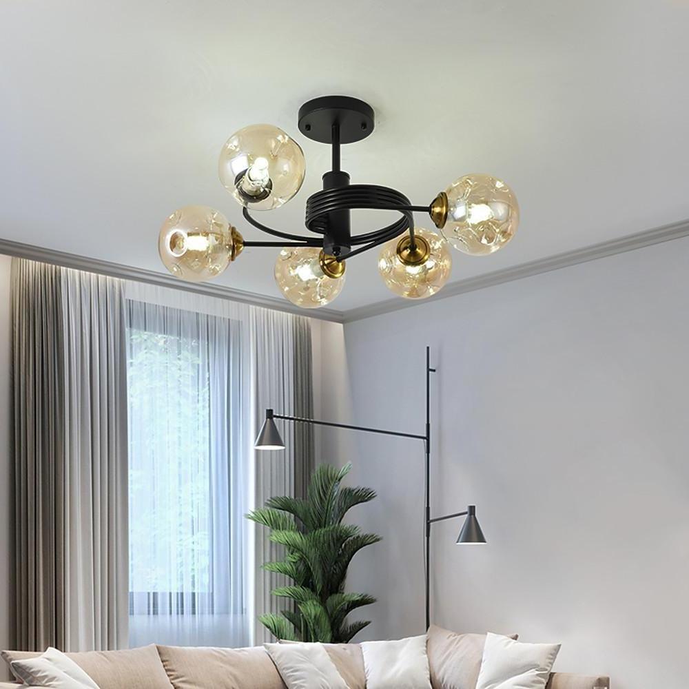 Swirling Nordic Globe Bubble Metal & Glass 5-Light Chandelier