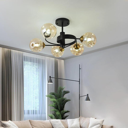 Swirling Nordic Globe Bubble Metal & Glass 5-Light Chandelier